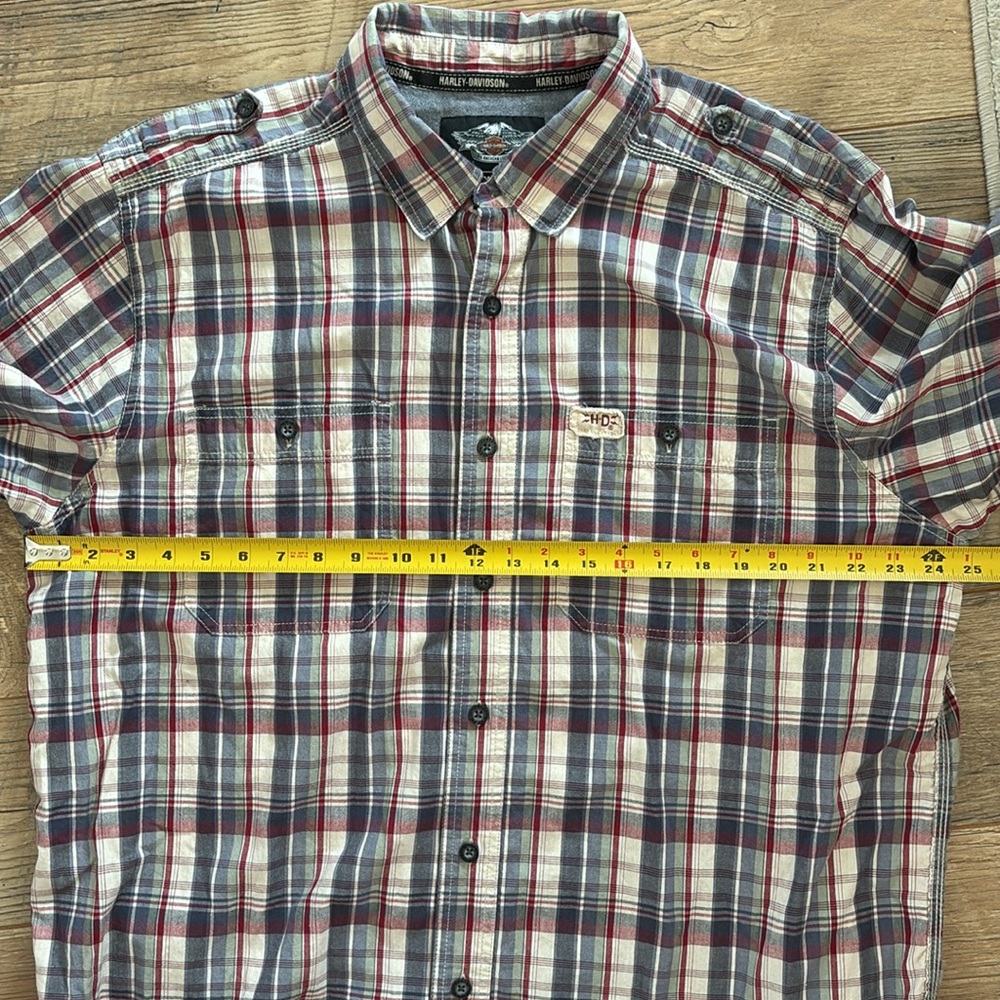Harley-Davidson Button Up Short Sleeve Cotton Shirt Men's Tall XL Plaid - Picture 4 of 7